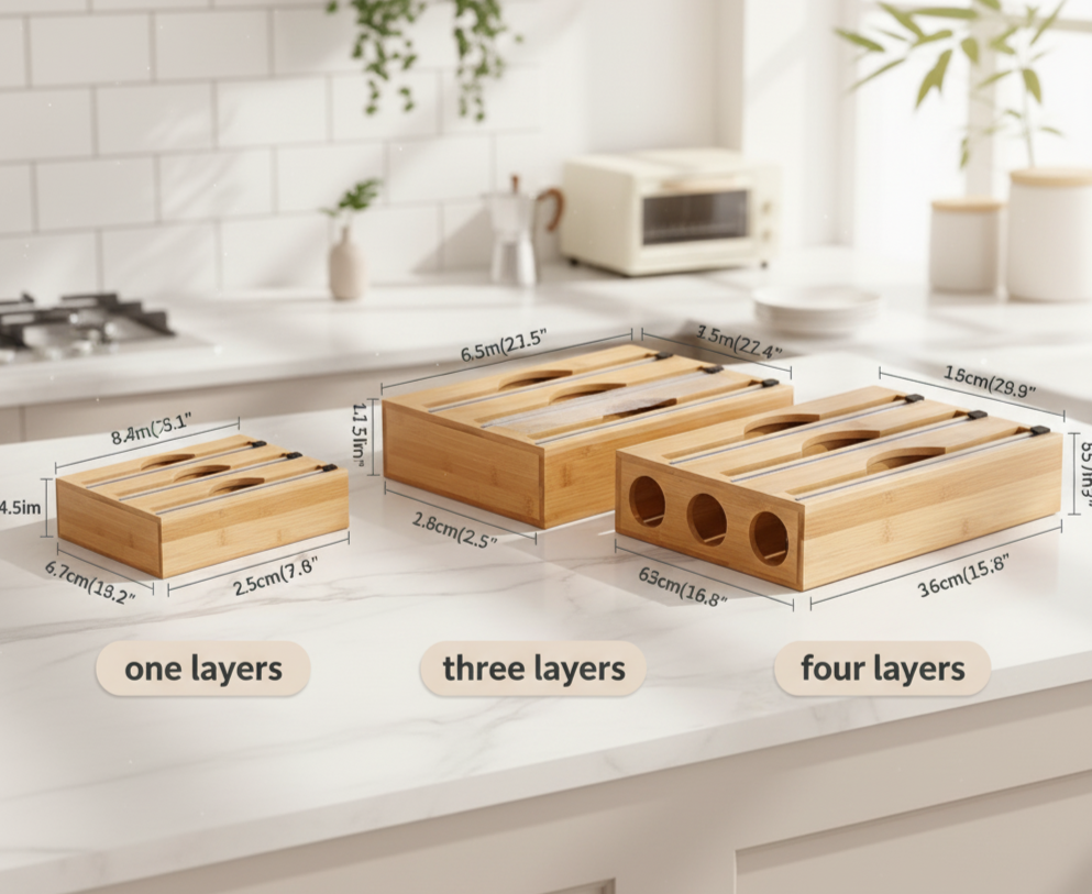 Bamikoo™ Bamboo Wrap Dispenser – Foil, Cling Film & Bag Cutter in One