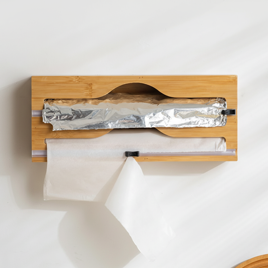 Bamikoo™ Bamboo Wrap Dispenser – Foil, Cling Film & Bag Cutter in One