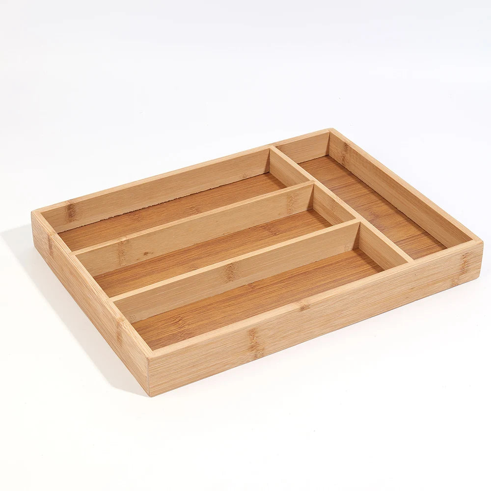 Bamikoo™ Bamboo Cutlery Organizer Tray – Adjustable & Eco-Friendly