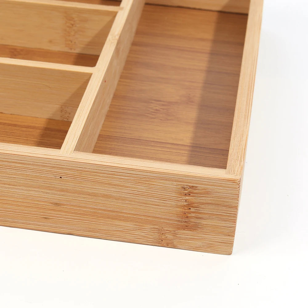 Bamikoo™ Bamboo Cutlery Organizer Tray – Adjustable & Eco-Friendly