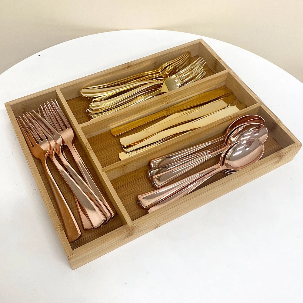 Bamikoo™ Bamboo Cutlery Organizer Tray – Adjustable & Eco-Friendly