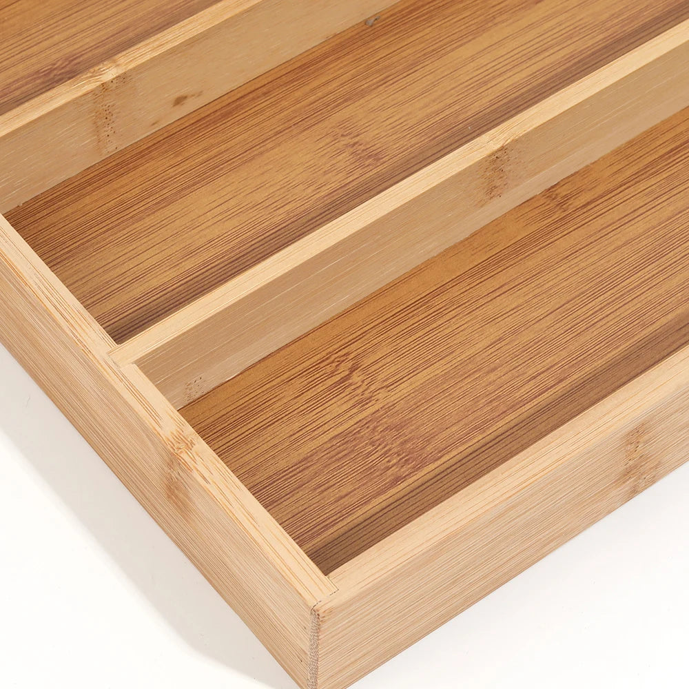 Bamikoo™ Bamboo Cutlery Organizer Tray – Adjustable & Eco-Friendly