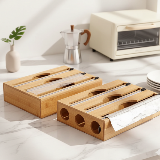 Bamikoo™ Bamboo Wrap Dispenser – Foil, Cling Film & Bag Cutter in One